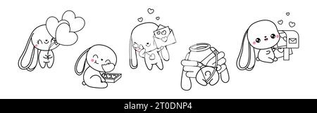 Collection de Vector Bunny Outline Art. Jeu d'illustrations de pages à colorier de lapin isolé. Illustration de Vecteur