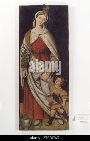 San Sanseverino Marche (Italie, Marches - province de Macerata), Pinacoteca Civica “P. Tacchi Venturi” - Bernardino di Mariotto, Saint Théopiste et son fils Saint Agapito Banque D'Images