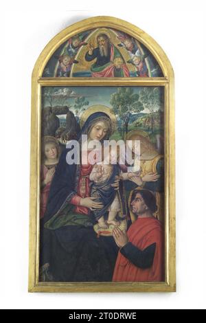 San Sanseverino Marche (Italie, Marches - province de Macerata), Pinacoteca Civica “P. Tacchi Venturi”, Bernardino di Betto, connu sous le nom de Pinturicchio, Madonna et enfant, anges et l'œuvre du commissaire de l'art. Banque D'Images