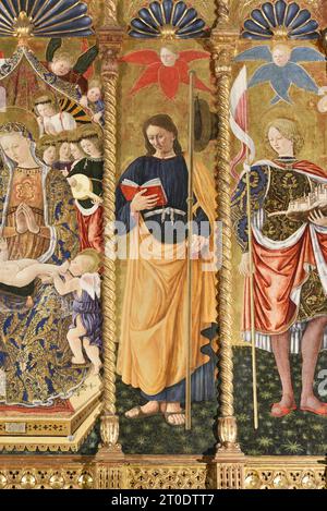 Belforte del Chienti (Italie, Marches - province de Macerata), église de Sant'Eustachio. Giovanni Boccati, Polyptyque, 15e siècle. (Détail du côté droit, San Giacomo Maggiore), 1468 Banque D'Images