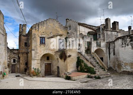 Matera (Italie, Basilicate, province de Matera). Ruelles dans le Sasso Caveoso Banque D'Images