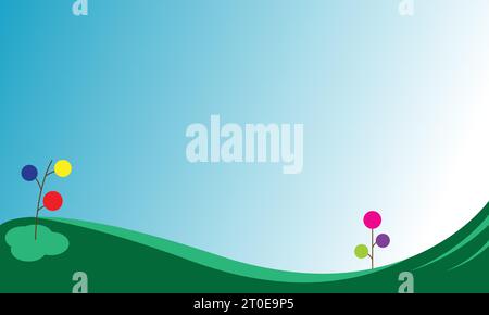 Illustration vectorielle de beaux paysages de champs avec une montagne et un ciel Illustration de Vecteur