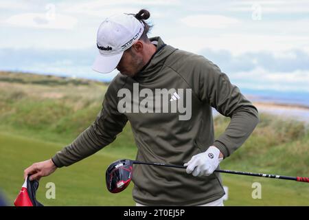 Kingsbarns Fife, Royaume-Uni. 06 octobre 2023. Au Dunhill Links Championship, Gareth Bale se prépare à jouer (crédit photo : David Mollison/Alamy Live News Banque D'Images