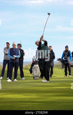 Kingsbarns Fife, Royaume-Uni. 06 octobre 2023. Au Dunhill Links Championship Cricketer Kevin Pietersen s'éloigne (crédit photo : David Mollison/Alamy Live News Banque D'Images