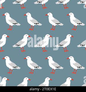 Modèle sans couture avec mouettes mignonnes. Illustration marine vectorielle avec des oiseaux de bande dessinée Illustration de Vecteur