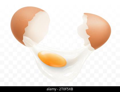 Un oeuf cassé isolé sur un fond transparent. La protéine et le jaune ont coulé hors d'un gros plan de coquilles d'oeuf cassées. Illustration horizontale de fissure Illustration de Vecteur