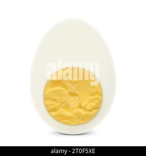 Demi œuf à la coque isolé sur fond blanc. Vue de dessus. Œuf en coupe. La moitié d'un œuf de poule dur. Illustration vectorielle réaliste en 3D. Nourriture saine Illustration de Vecteur