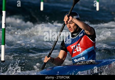 Vaires-sur-Marne, d'Île-de-France, France. 06 octobre 2023. 2023 finales de la coupe du monde de canoë. Stade nautique Olympique. Vaires-sur-Marne, d'Île-de-France. Jonny Dickson (GBR) en kayak Homme lors de la finale de la coupe du monde de canoë 2023 au Stade nautique Olympique, France. Crédit : Sport in Pictures/Alamy Live News Banque D'Images