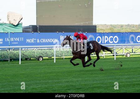 Ascot, Berkshire, Royaume-Uni. 6 octobre 2023. Horse Hampden Park monté par le jockey Oisin Murphy remporte les Heros novice Stakes à l'hippodrome d'Ascot lors du meeting Autumn Racing Friday. Propriétaire Sir Alex Ferguson. Entraîneur Andrew Balding. Éleveur Sir Alex Ferguson. Crédit : Maureen McLean/Alamy Live News Banque D'Images