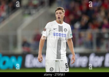 Sosnowiec, Pologne. 05 octobre 2023. Alexander Press de Sturm Graz vu lors du match de football UEFA Europa League 2023/2024 entre Rakow Czestochowa et Sturm Graz à ArcelorMittal Park. Score final ; Rakow Czestochowa 0:1 Sturm Graz. (Photo Grzegorz Wajda/SOPA Images/Sipa USA) crédit : SIPA USA/Alamy Live News Banque D'Images