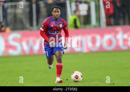 Sosnowiec, Pologne. 05 octobre 2023. John Yeboah de Rakow Czestochowa vu en action lors du match de football UEFA Europa League 2023/2024 entre Rakow Czestochowa et Sturm Graz à ArcelorMittal Park. Score final ; Rakow Czestochowa 0:1 Sturm Graz. (Photo Grzegorz Wajda/SOPA Images/Sipa USA) crédit : SIPA USA/Alamy Live News Banque D'Images