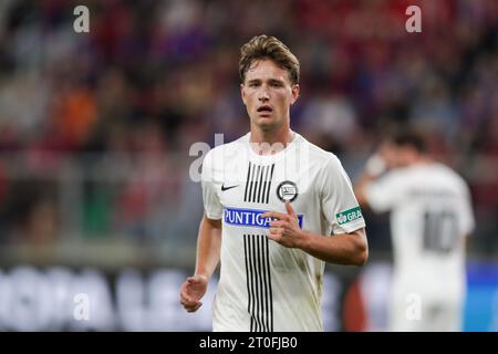 Sosnowiec, Pologne. 05 octobre 2023. William Boving de Sturm Graz vu lors du match de football UEFA Europa League 2023/2024 entre Rakow Czestochowa et Sturm Graz à ArcelorMittal Park. Score final ; Rakow Czestochowa 0:1 Sturm Graz. (Photo Grzegorz Wajda/SOPA Images/Sipa USA) crédit : SIPA USA/Alamy Live News Banque D'Images