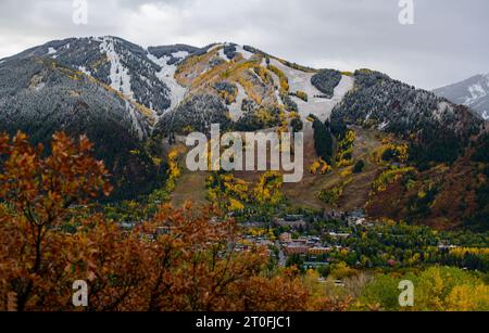 Première neige un matin d'automne à Aspen, Colorado Banque D'Images