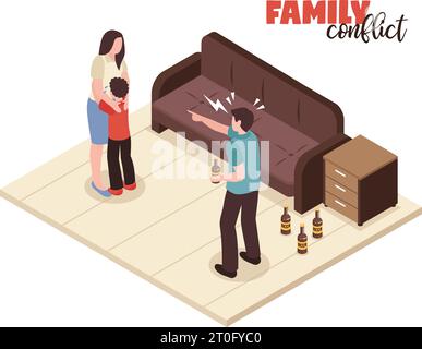 La composition des conflits de famille avec les symboles de mise en quarantaine et de mise en shoutage illustration vectorielle isométrique Illustration de Vecteur