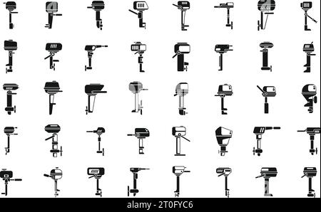 Les icônes de moteur hors-bord définissent un vecteur simple. Bateau à moteur. Bateau de croisière Illustration de Vecteur