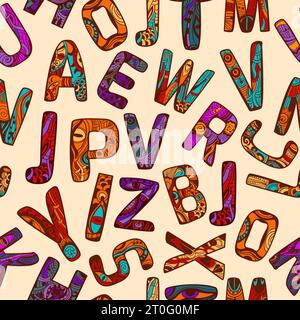 Motif lettre Zentangle sans couture avec illustration vectorielle en majuscules de couleur Illustration de Vecteur