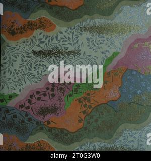 Motifs japonais traditionnels avec des plantes et des vagues Banque D'Images