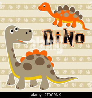 Dinosaures drôles sur fond rayé de sentier, illustration vectorielle de dessin animé Illustration de Vecteur