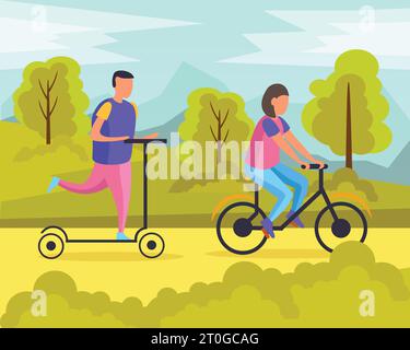 Week-ends paresseux personnes composition plate avec homme et femme dans l'illustration du vecteur de parc Illustration de Vecteur