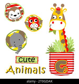 Groupe d'animaux drôles, illustration de dessin animé vectoriel Illustration de Vecteur