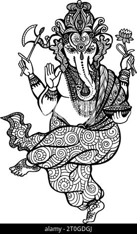 Danse religion hindoue dieu Ganesha dessiné à la main illustration vectorielle décorative Illustration de Vecteur