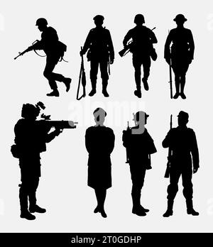 silhouette d'action de soldat de l'armée et de police Illustration de Vecteur
