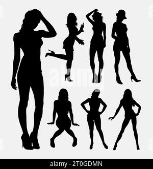 silhouette de pose de figure de modèle féminin Illustration de Vecteur