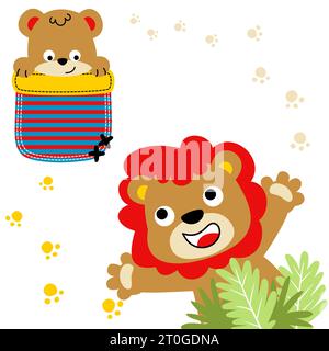 famille heureuse de lion, petit lion sur la poche, illustration de dessin animé vectoriel Illustration de Vecteur