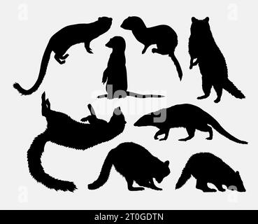 silhouette d'animal mammifère de raton laveur et de belette Illustration de Vecteur