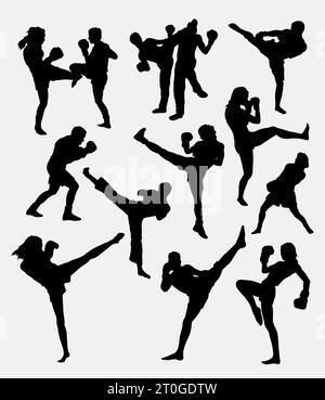 muay thai kick boxing silhouette de sport Illustration de Vecteur