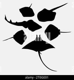 silhouette d'animal de poisson de stingray Illustration de Vecteur