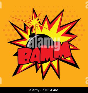 Bande dessinée bombe de dessin animé avec expression de feu et illustration de vecteur de texte de bamm Illustration de Vecteur