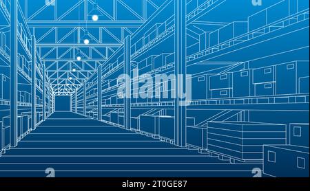 Entrepôt intelligent. Stockage automatique de stock, bâtiment de distribution moderne Illustration de Vecteur