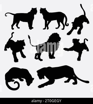 silhouette d'animal sauvage de lion et de tigre Illustration de Vecteur