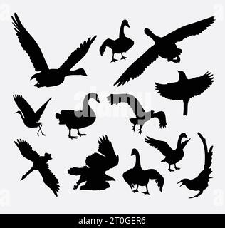 canard, oie, cygne, tétras, silhouette d'animal d'oiseau Illustration de Vecteur