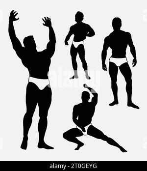 silhouette de pose de bodybuilder masculin Illustration de Vecteur