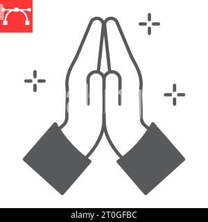 Icône de glyphe de mains pliées, gratitude et gratitude, icône vectorielle de prière, graphiques vectoriels, signe solide de trait éditable, eps 10. Illustration de Vecteur