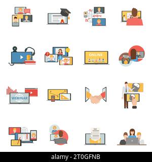 Conférences Web réunions et séminaires icônes plates collection de webinaires en ligne les participants abstraits illustration vectorielle isolée Illustration de Vecteur