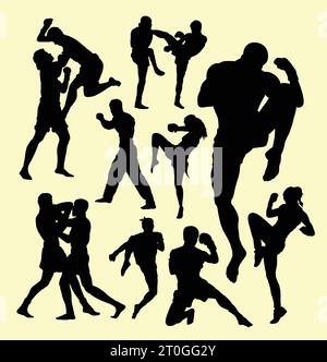 silhouette d'entraînement de sport de kick boxing Illustration de Vecteur