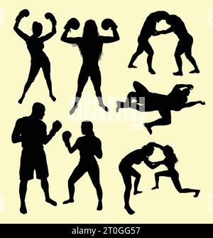 silhouette d'entraînement sportif de championnat de boxe Illustration de Vecteur