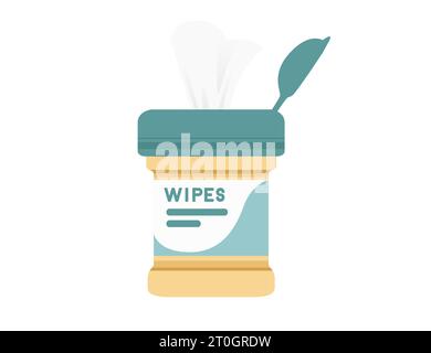 Lingettes de nettoyage humides dans l'illustration vectorielle de pot en plastique isolé sur fond blanc Illustration de Vecteur