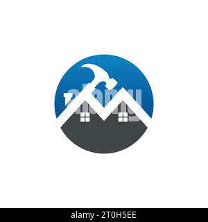 Logo maison et marteau, logo de réparation et de service à la maison, rénovation, réparation à la maison, bâtiment, icône, vecteur Illustration de Vecteur