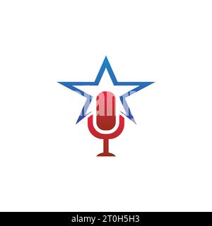 Logo Star microphone, conception de logo Star podcast. Étoile avec concept de logo de combinaison de microphone. Icône, Vector Illustration de Vecteur