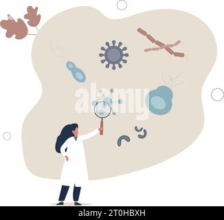 Bactériologie comme branche de la biologie avec la recherche bactérienne.étude microbiologique scientifique avec la croissance et l'analyse de microorganismes.illustration vectorielle plate Illustration de Vecteur