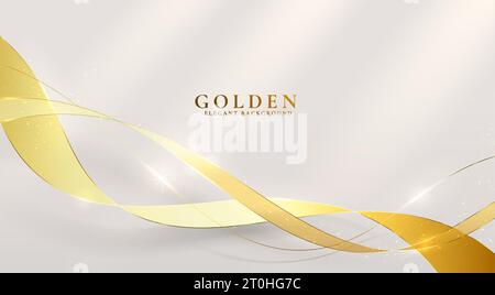 Fond doré. Vagues dorées de luxe, fond abstrait de flux premium, lignes de lumière 3D, dégradés et paillettes métalliques. Lignes courbes. Ruban élégant. Bannière de présentation. Modèle vectoriel, élément réaliste Illustration de Vecteur