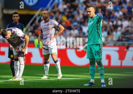Milan, Italie. 07 octobre 2023. Lukasz Skorupski du Bologna FC vu en action lors du match de football Serie A 2023/24 entre le FC Internazionale et le Bologna FC au stade Giuseppe Meazza, Milan, Italie, le 07 octobre 2023 crédit : Independent photo Agency/Alamy Live News Banque D'Images