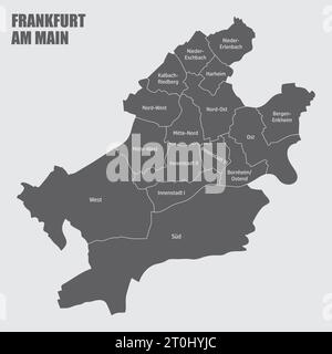 Francfort-sur-le-main, carte administrative isolée sur fond gris, Allemagne Illustration de Vecteur