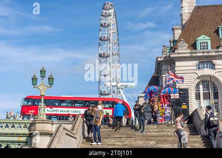 London Eye et Westminster Bridge, South Bank, London Borough of Lambeth, Greater London, Angleterre, Royaume-Uni Banque D'Images