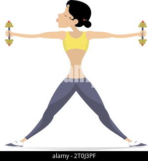 Jolie jeune femme fait des exercices avec des haltères isolés. Figure bien développée jeune femme fait des exercices avec illustration d'haltères Illustration de Vecteur