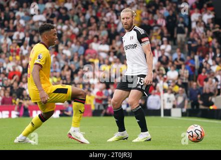 LONDRES, ANGLETERRE - 07 OCTOBRE : Tim Ream de Fulham lors du match de Premier League entre Fulham et Sheffield United à Craven Cottage le 07 octobre 2023 à Londres. (Photo de Dylan Hepworth/MB Media) Banque D'Images